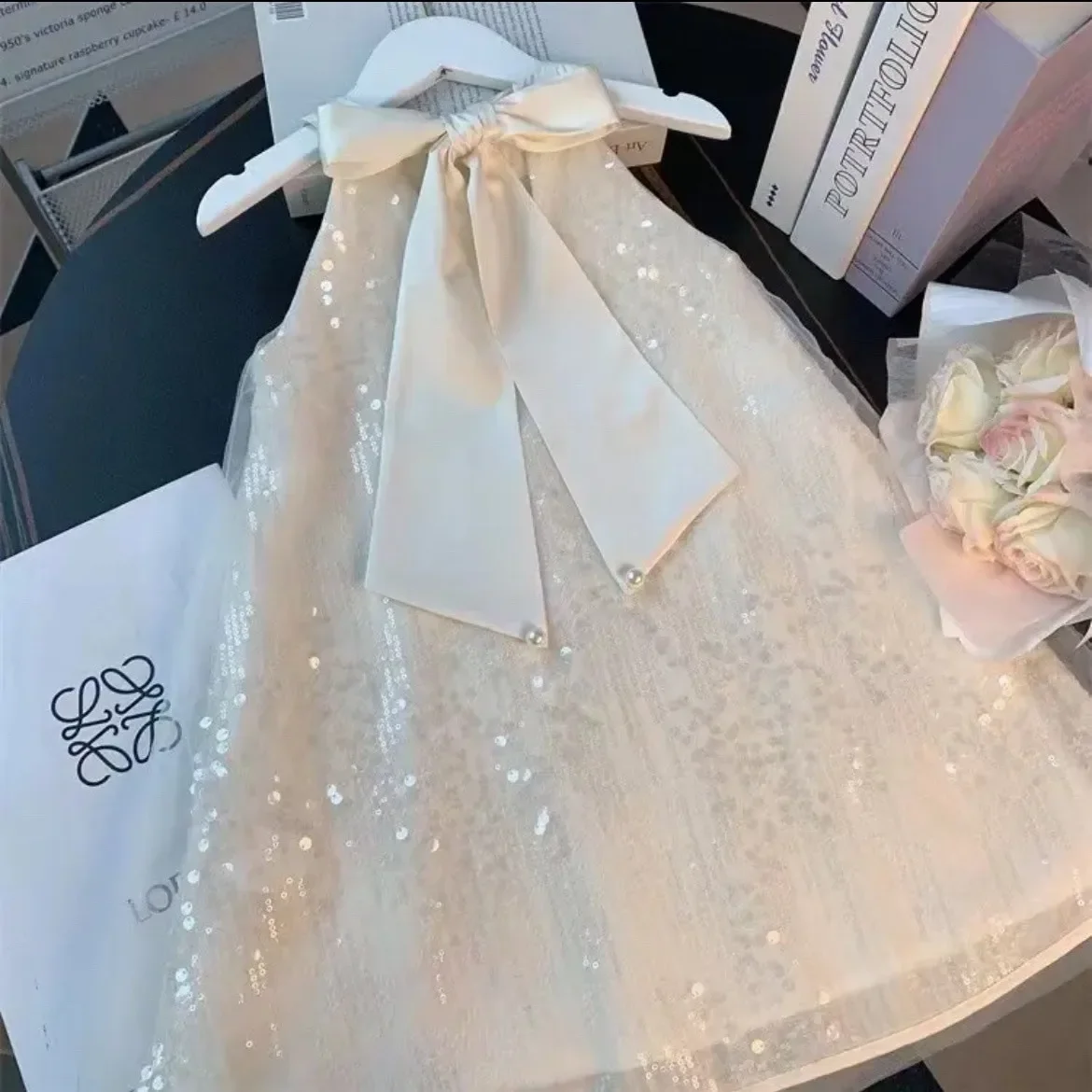 

Girls' Dress Summer 2026 New Style Western Children's White Mesh Fashion French Princess Dress Kids Clothing 2 4 6 8 9 Years