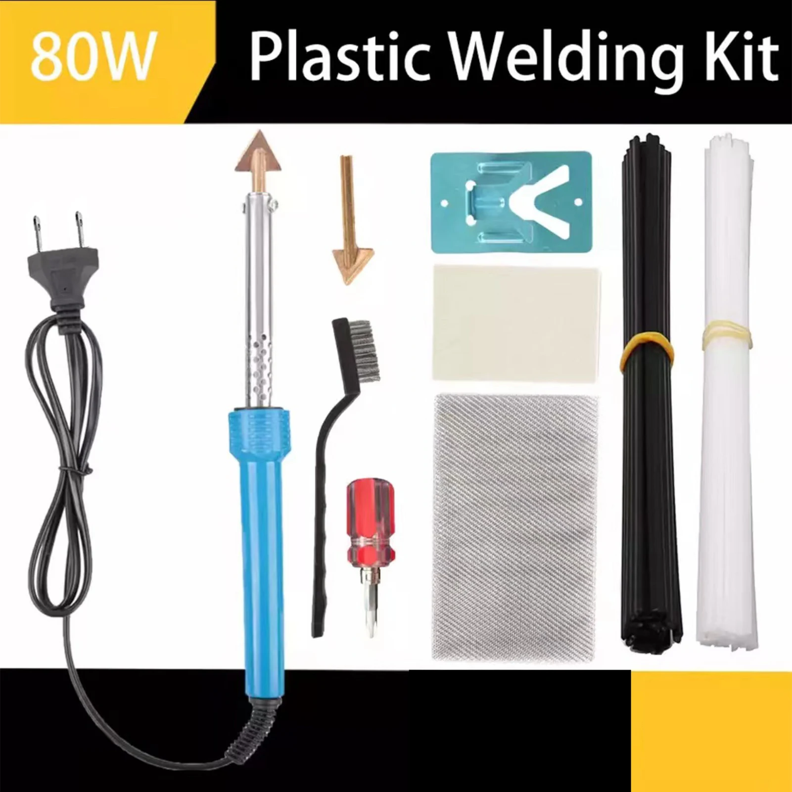 Kit di saldatura in plastica 80W saldatore con rete metallica cacciavite per carta vetrata paraurti per auto strumento di riparazione per Kayak saldatore per crepe in plastica