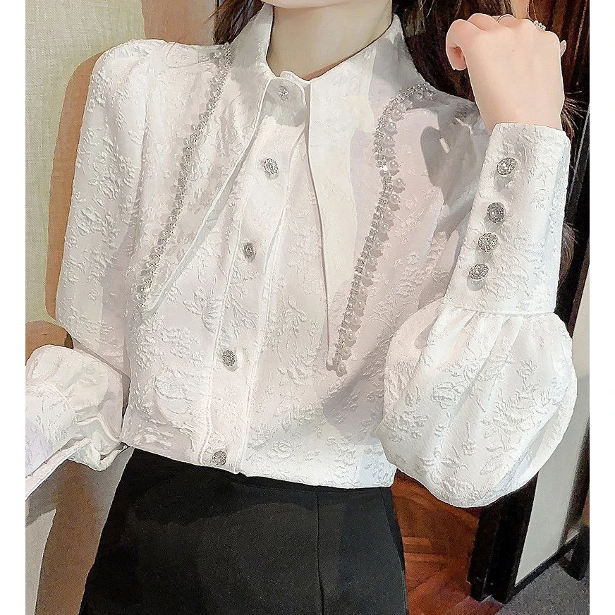 

2026 Spring Autumn New French Sweet Chic Shirts Women's Fashion Loose Doll Collar Bubble Long Sleeve Shirt Tops