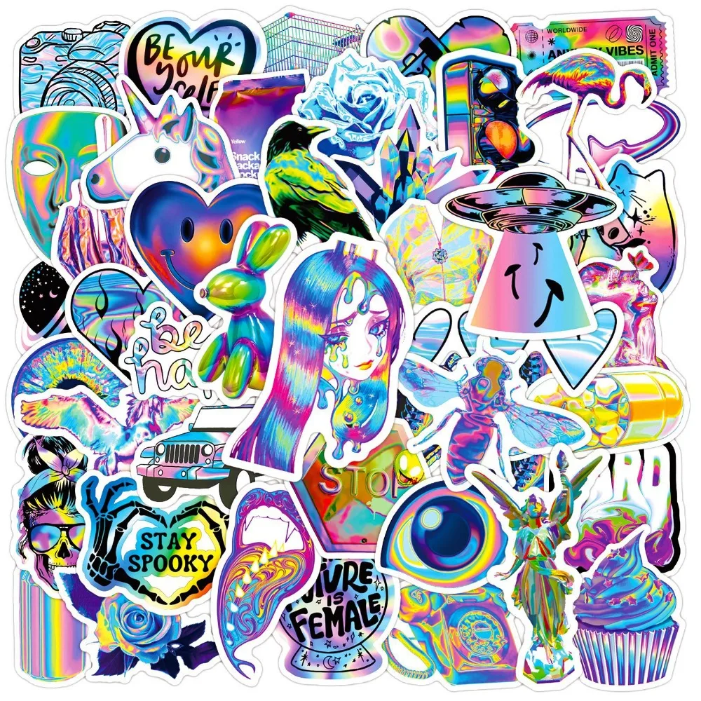 ملصقات ليزر كرتونية رائعة ، ثلاثية الأبعاد ، جمجمة تريبي ، مقاومة للماء ، شارات جرافيتي ، لابتوب ، هاتف ، جيتار ، حقائب ، مذكرات ، 10 ، 50