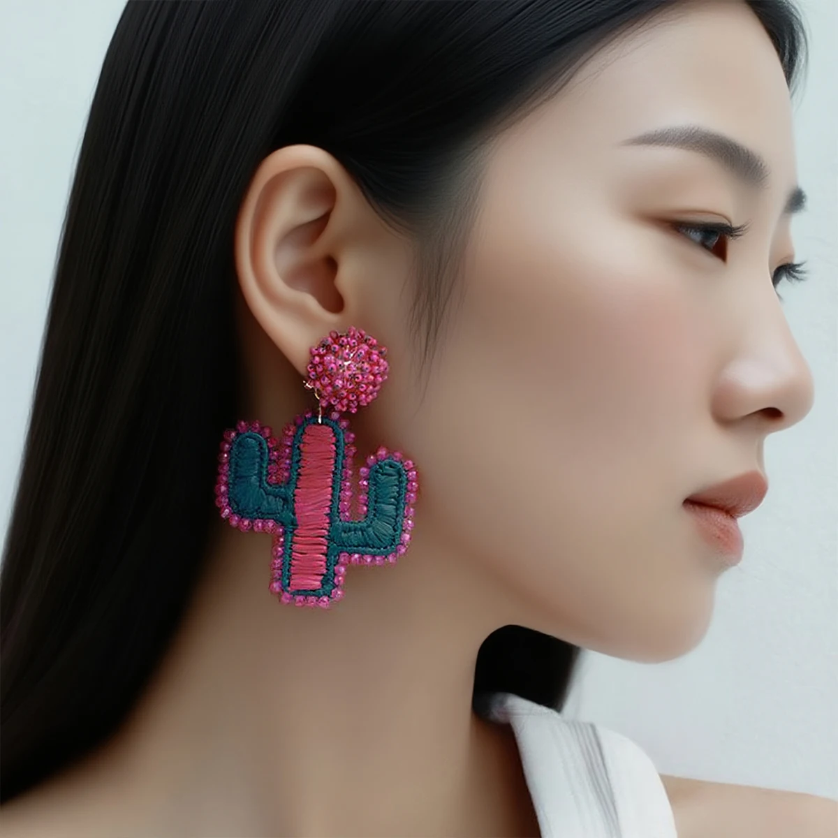 

2025 New ZAA Handmade Raffia Rattan Weaving Cactus Drop Earrings for Women Boho Style Summer Beach Party Jewelry Accessories