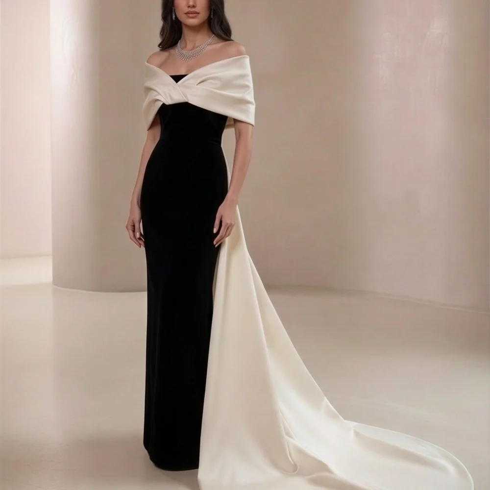 

Customized Charming Off-the-shoulder Sleeveless Formal Evening Dress Straight Long Dresses Wedding Party Dress Temperament