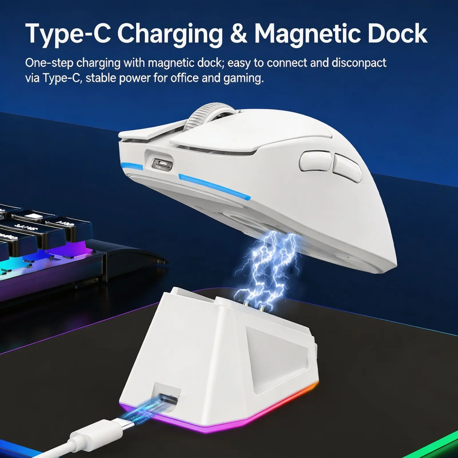 Tri‑mode Wireless Gaming Mouse 2.4G BT Wired PAW3311 24000DPI RGB Charging Dock 62g Lightweight Right‑Handed Ergonomic PC Mouse