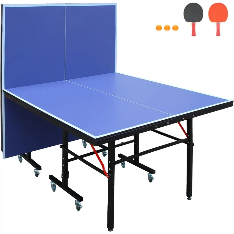 

Professional Foldable Table Tennis Table Indoor 8FT 9FT Single Player Playback Mode Ping Pong Game Set with Net and Post 2 Padd