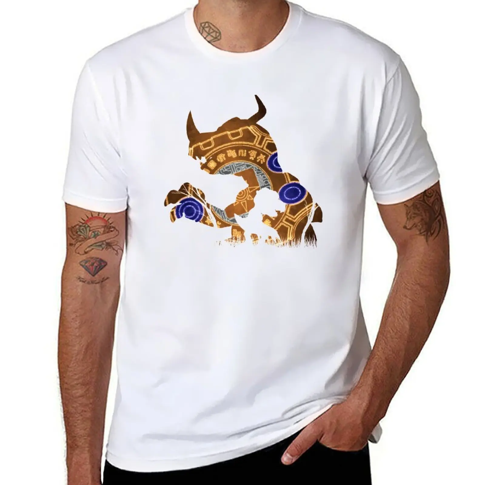 

Greymon and Agumon Digivolution Courage Set Silhouette T-Shirt man t shirt summer t shirts for man cotton T-shirt