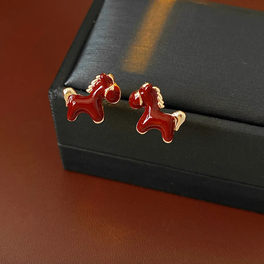 

Trendy Silver Needle Horse Earrings Enamel Cartoon Drop Earrings Women's Fashion Jewelry Accessory