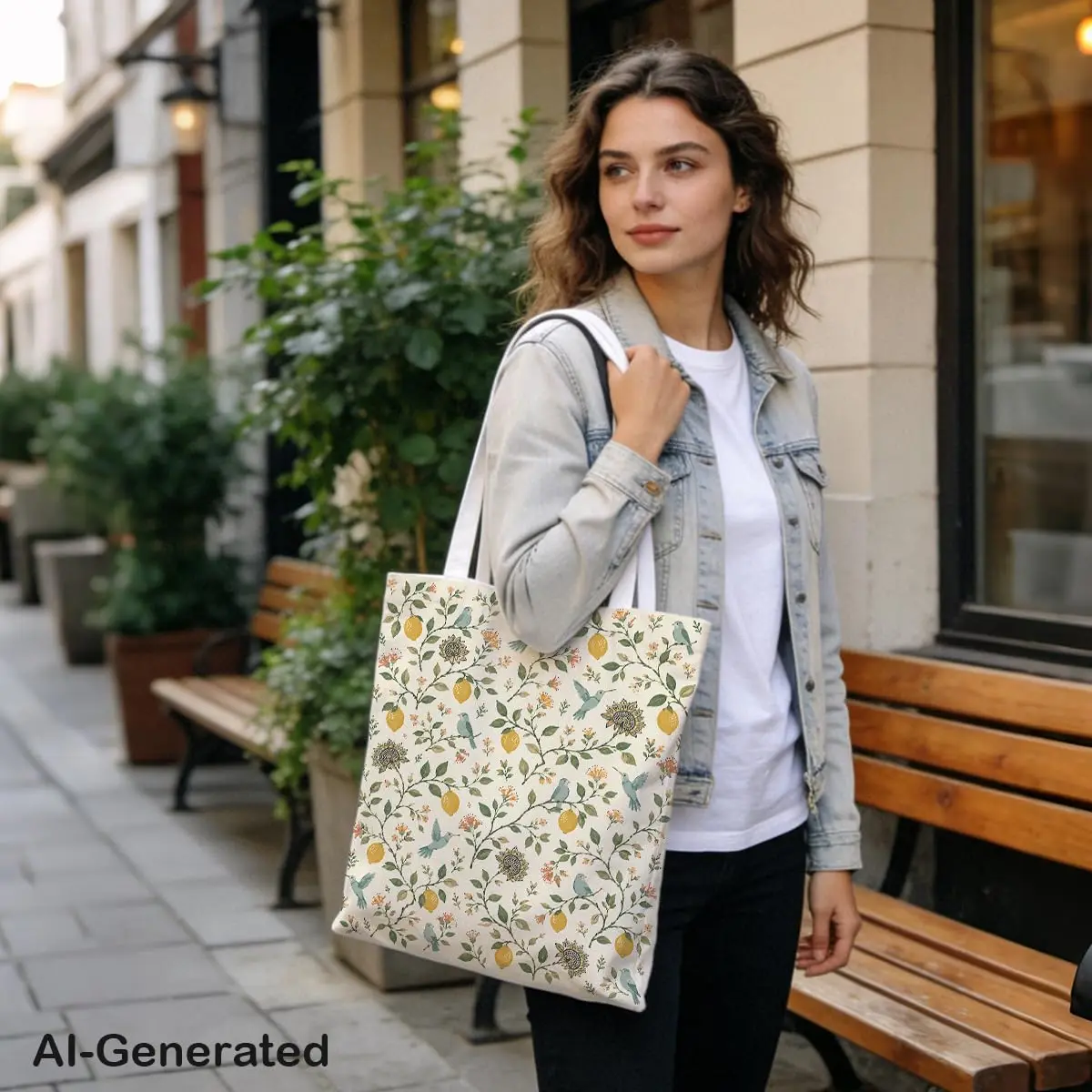 Boho Wildflower Canvas Tote Bag Retro Pink Tone Flower And Green Leaves Seamless Pattern Casual Reusable Shopping Gift Bag