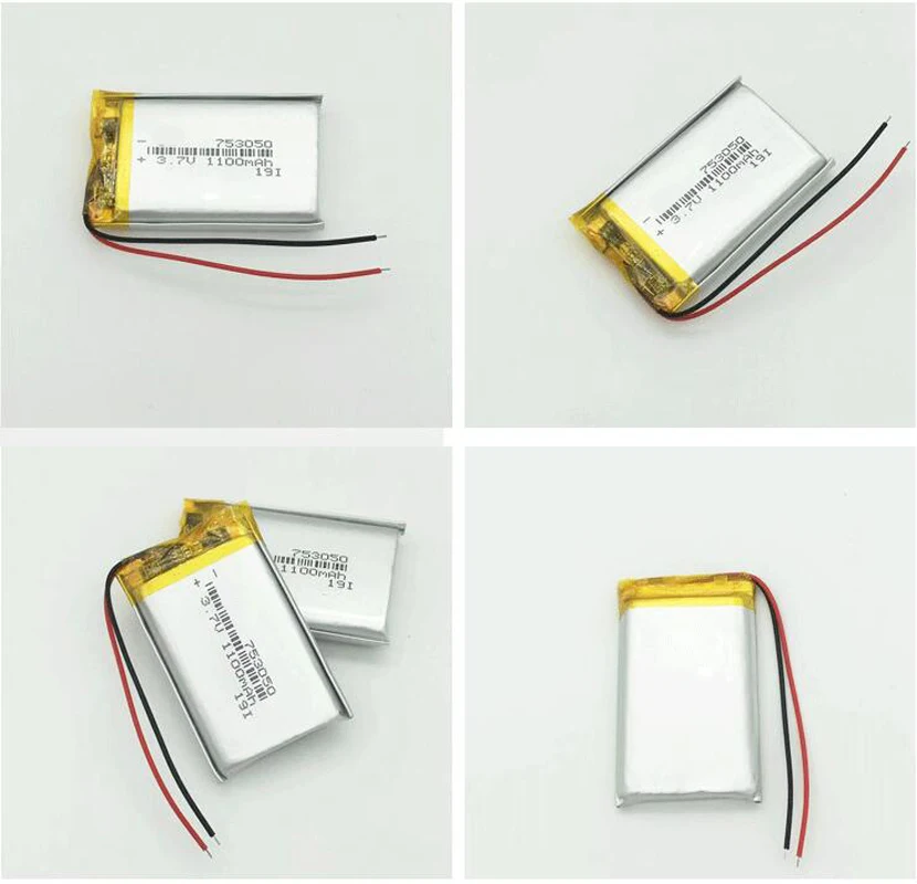 4x 753050 1100mah 3.7V Lithium Polymer Battery For Car Recorder LED Light Power Bank Tablet PC Rechargeable Li-polymer Batteries