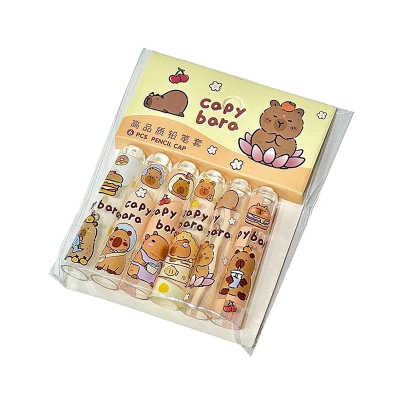6pcs Pack Capybara Pencil Cap For Pupil Transparent Protects Pencil Tip Japanese Kawaii Stationery Cute Stuff Back To School