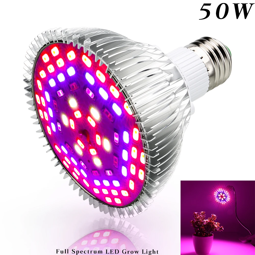 LVJING-Lámpara LED de espectro completo para invernadero, luz para cultivo de plantas de interior, tienda de cultivo de flores, E27, 50W