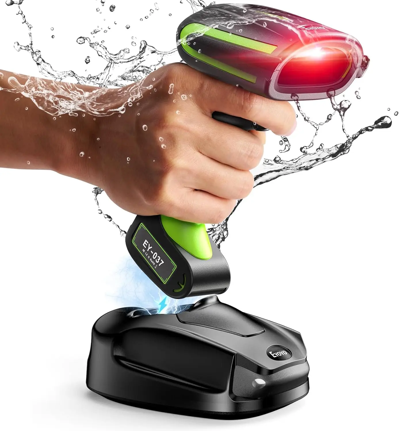 Eyoyo 2D QR Industrial Barcode Scanner, IP65 Waterproof 3-in-1 Bluetooth, Wireless and USB Hands-Free Barcode Reader For Android