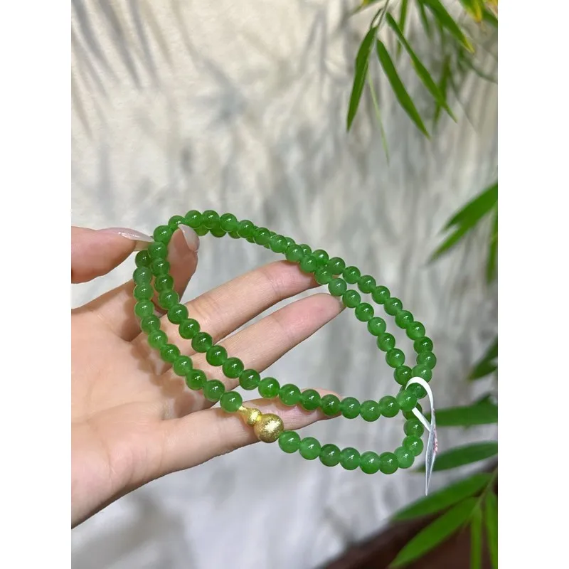 Hetian Jade, Old Russian Material, Full , Bright Sunny Green Beads Necklace And Bracelet