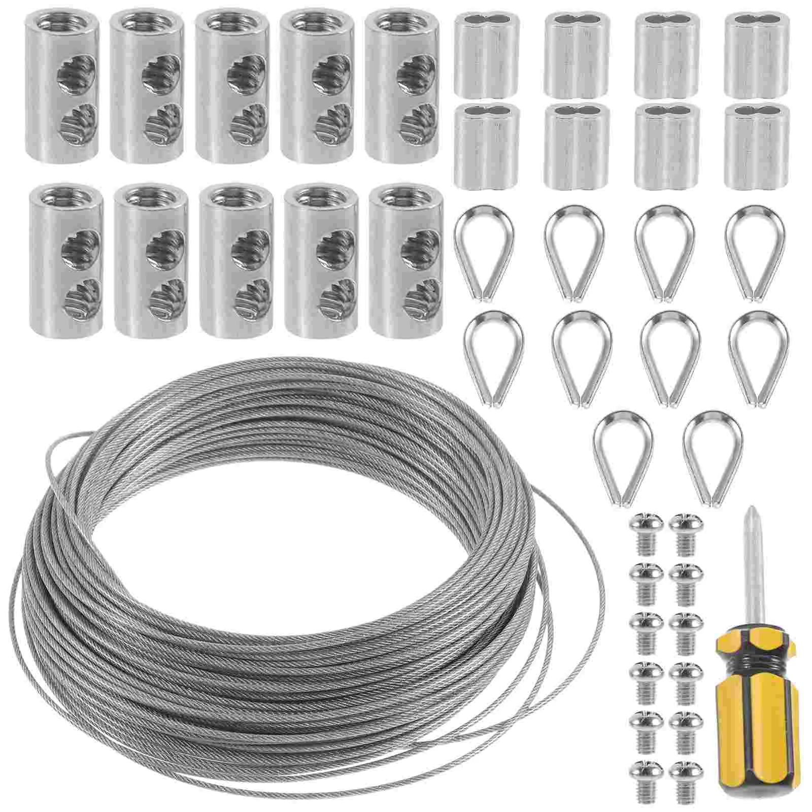 

The Wire Stainless Steel Coated Rope Light String Suspension Kit Garden Fence Roll Set (30 Meter Set) Thimble Silver for