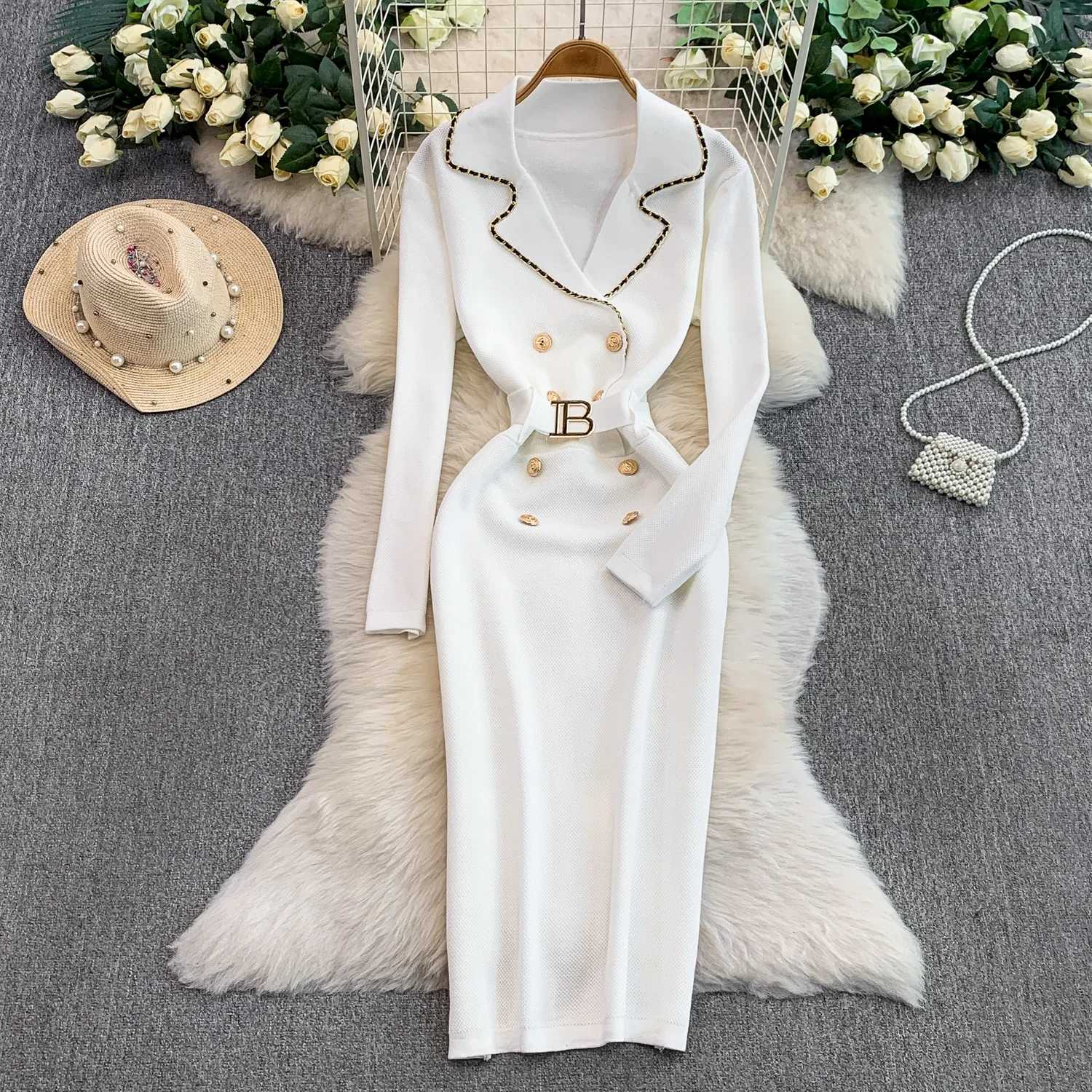 Chique vintage gekerfde jurk met lange mouwen Elegante Fee Koreaanse mode zonnejurk herfst dameskleding