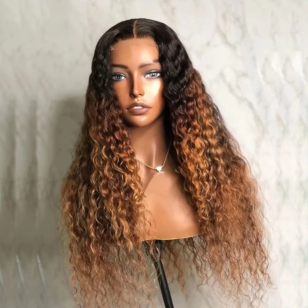 

Long 26Inch 180Density Soft Ombre Blond Kinky Curly Lace Front Wig For Women With Baby Hair Daily Preplucked Glueless Fashion