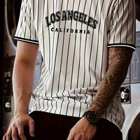 Los Angeles men's striped T-shirt casual street T-shirt summer O-neck business casual short sleeved shirt