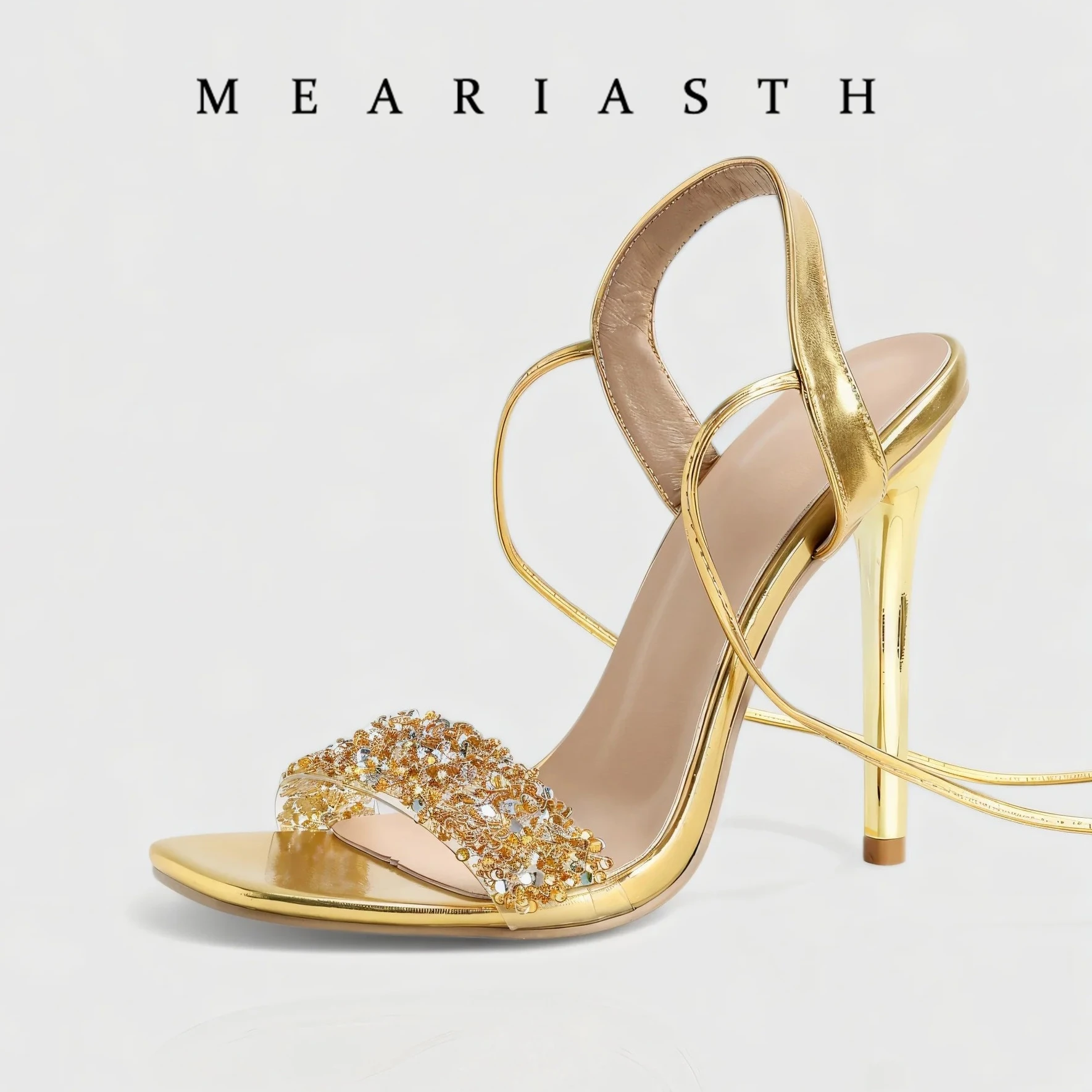 

Fashion Design crystal Rhinestone Square Toe Women Sandals Summer Buckle Strap Stiletto High Heels Party Dress Slides Shoes