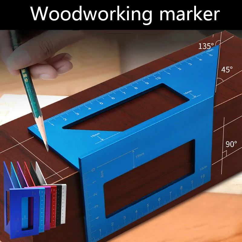 Multi-Functional T-type Aluminum Alloy Wooden 45 90 Degree Woodworking Square Ruler Gauge Rule Tool Durable Wooden Portable Tool