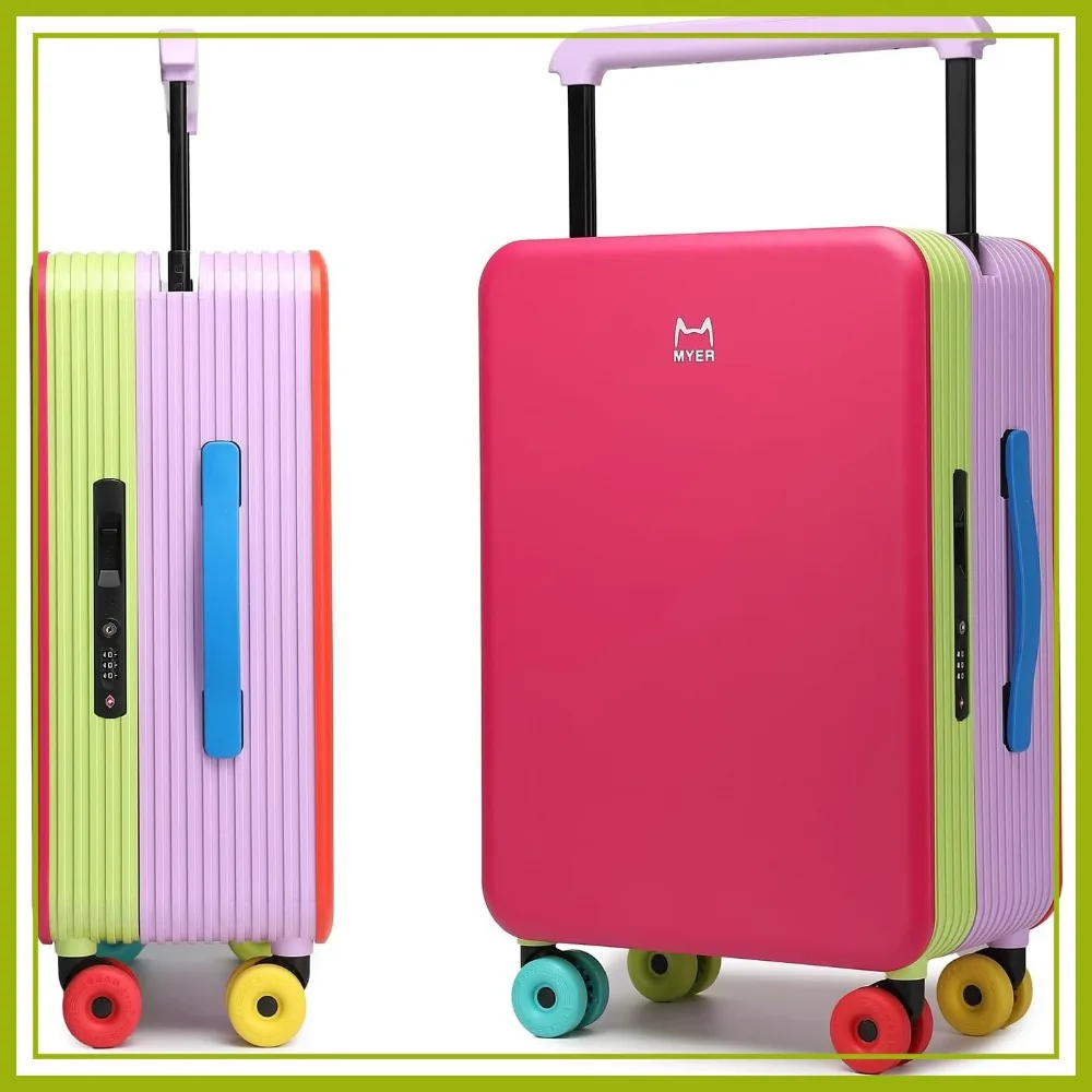 

Multi-color Dopamine Wide Handle Carry on Zipperless Hard Side Luggage 22x14x9 Airline Approved with Spinner Wheels 20 Inch