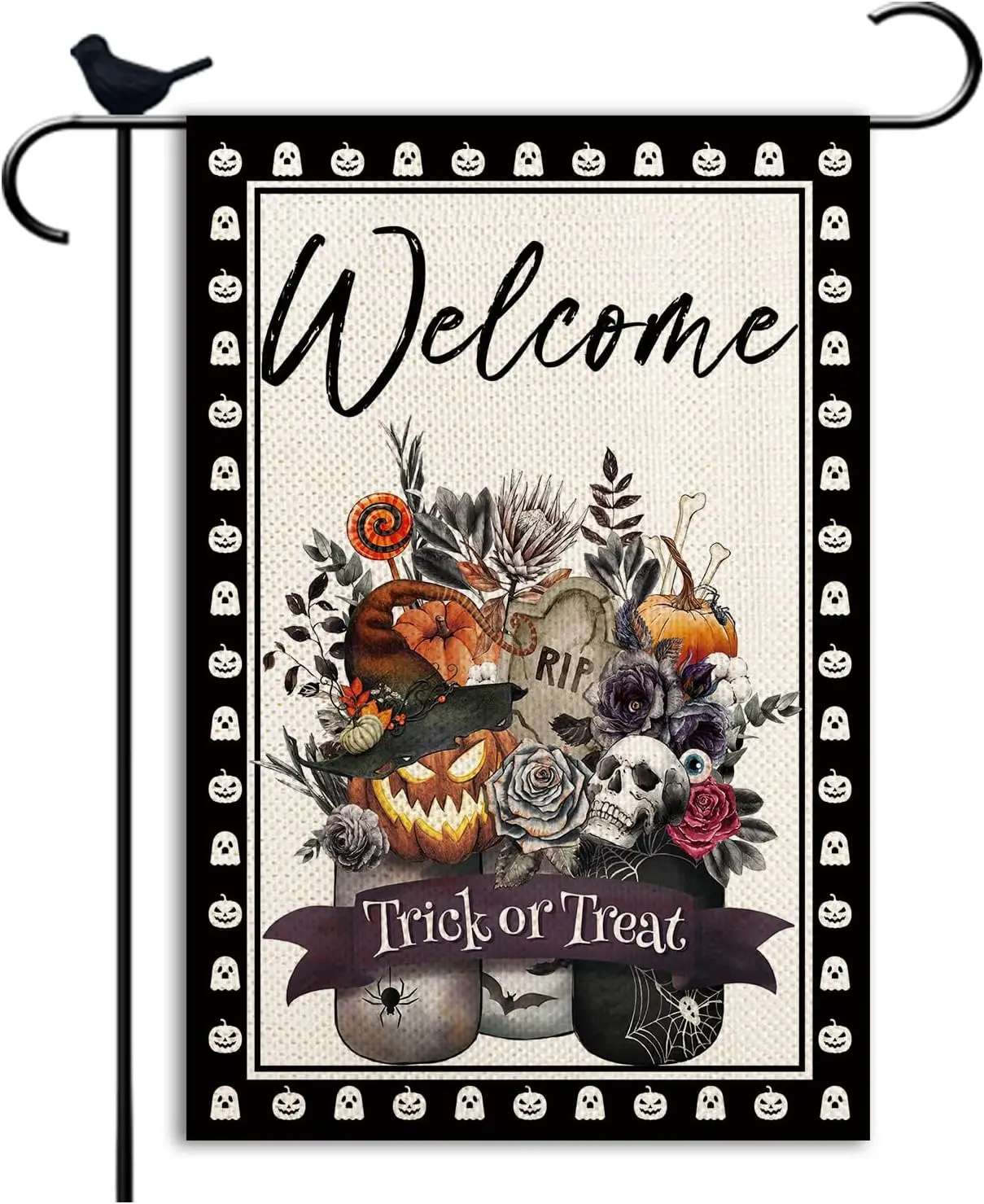 Halloween Trick or Treat Garden Flag Welcome Small double sided Seasonal Burlap Garden Farmhouse Decor 12.5x18 Inch yyi