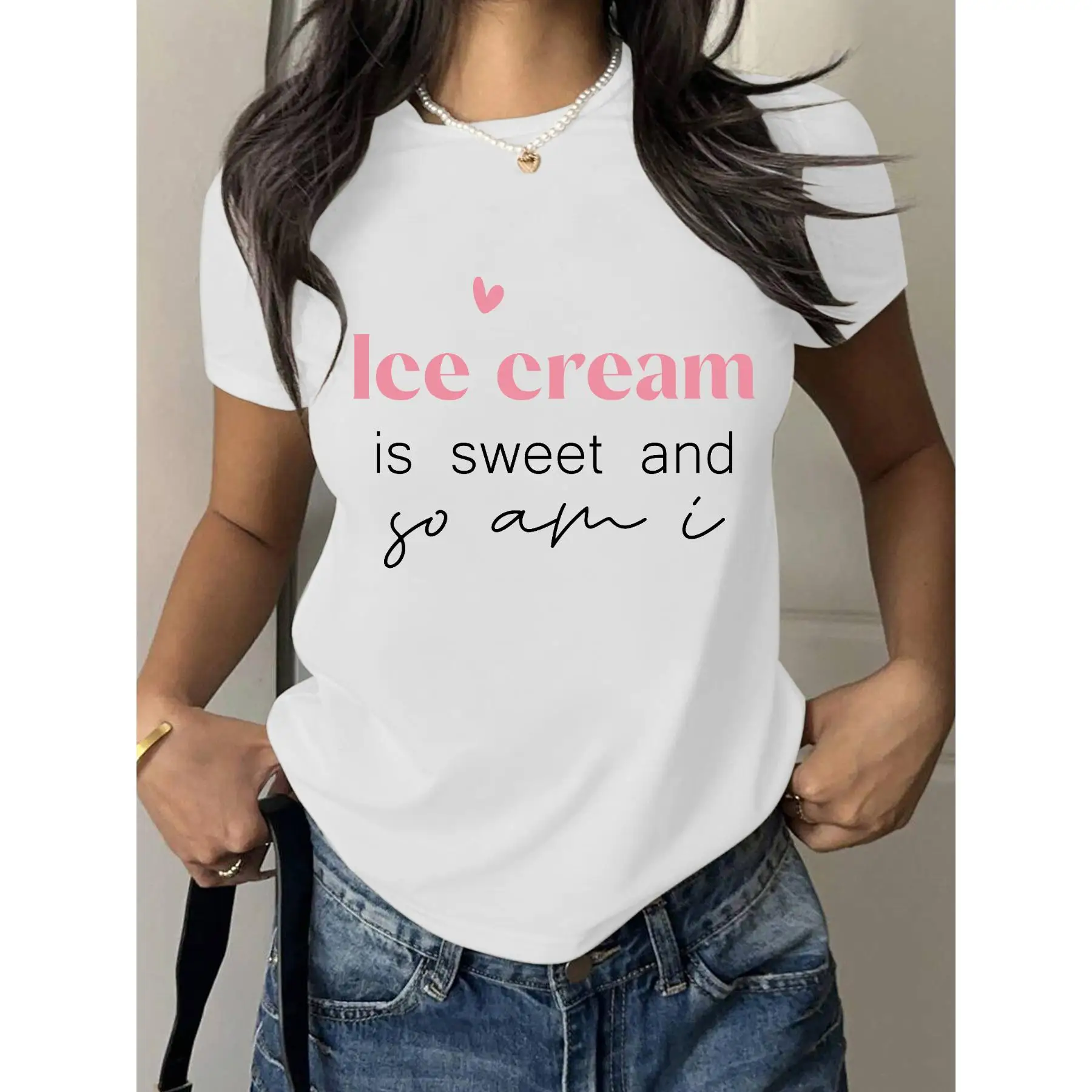 

Adorable Ice - Cream Inspired T - Shirt With Sweet Slogan