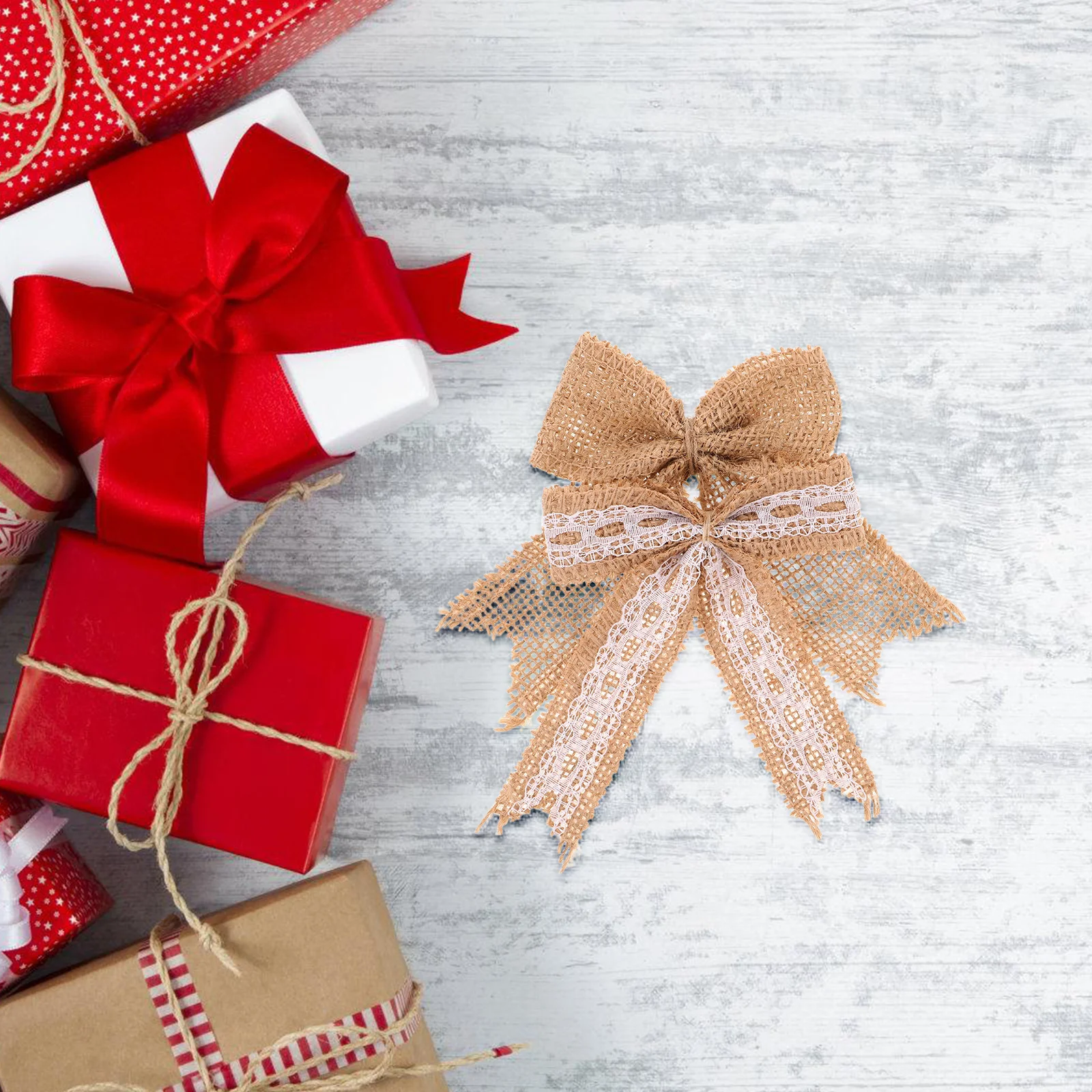 

12 Pcs Christmas Decoration Accessories Burlap Decorative Bowknot Ornament Wreath Bows