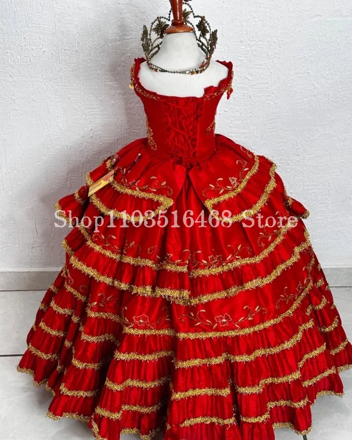 Mini vestidos de quinceañera rojos festivos, apliques de cuentas, borla, Poncho con volantes, vestidos de fiesta de Halloween, vestidos de niña de flores