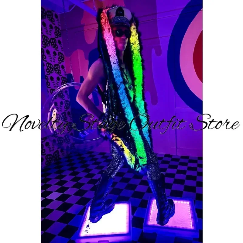 Halloween Costume LED Tron Waist Coat Men Nightclub Party DJ Stage Performance Costume Carnival Singer Show Jacket Warm Hoodie