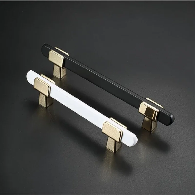 1Pcs Gold Plus White/Black Solid Zinc Base Aluminum Suqare Round Bar Pull for Furniture Cabinet Closet Nordic American Style