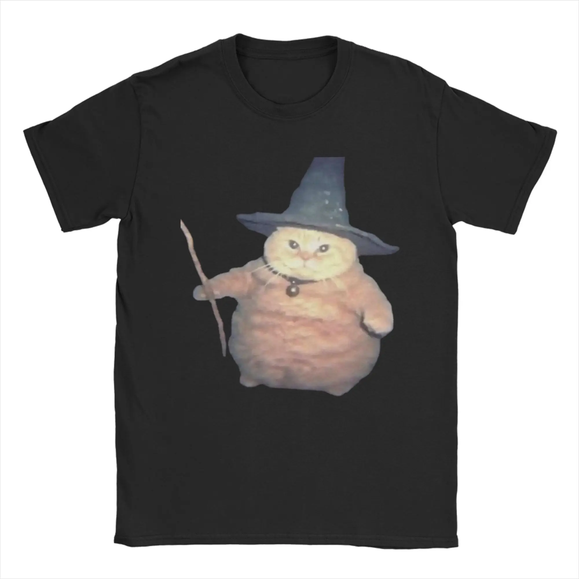 

Men T-Shirt Fat Wizard Cat Meme Vintage 100% Cotton Tee Shirt Short Sleeve T Shirts Round Collar Clothing Gift Idea