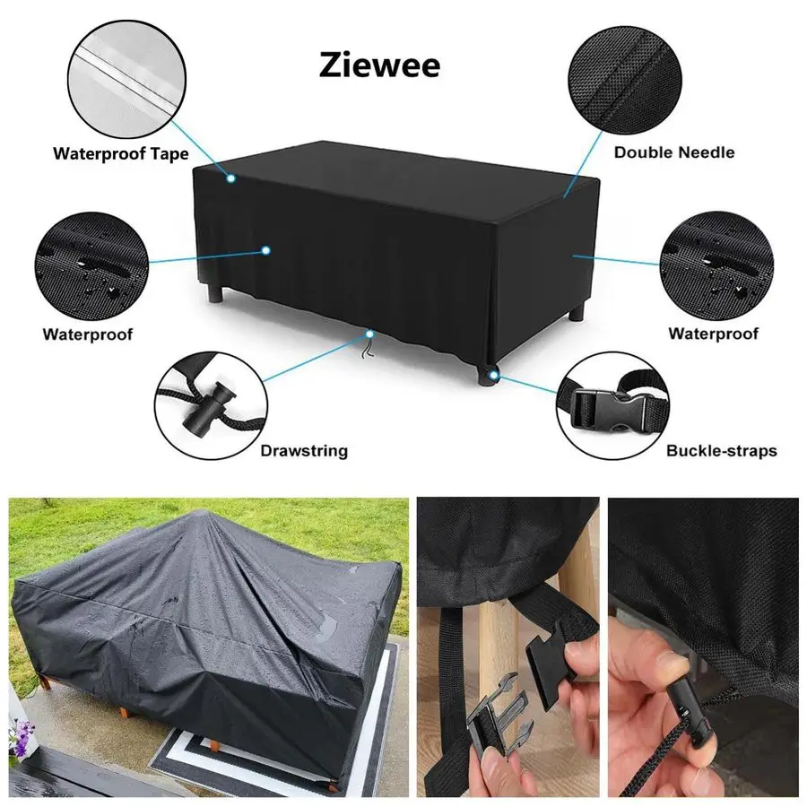 Furniture Covers Outdoor Table Cover Waterproof Rectangular 420D Garden Dining Table Cover Wind Dust Proof AntiUV Patio Sectiona
