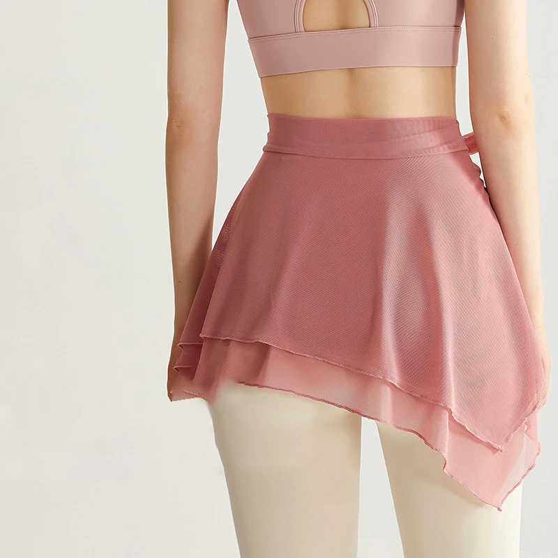 Mesh Yoga Piece Ballet Skirt Anti-Slip Women Gym Yoga Fitness Extended Lace-Up Design Outdoor Train Dance Skirt Cover Buttock