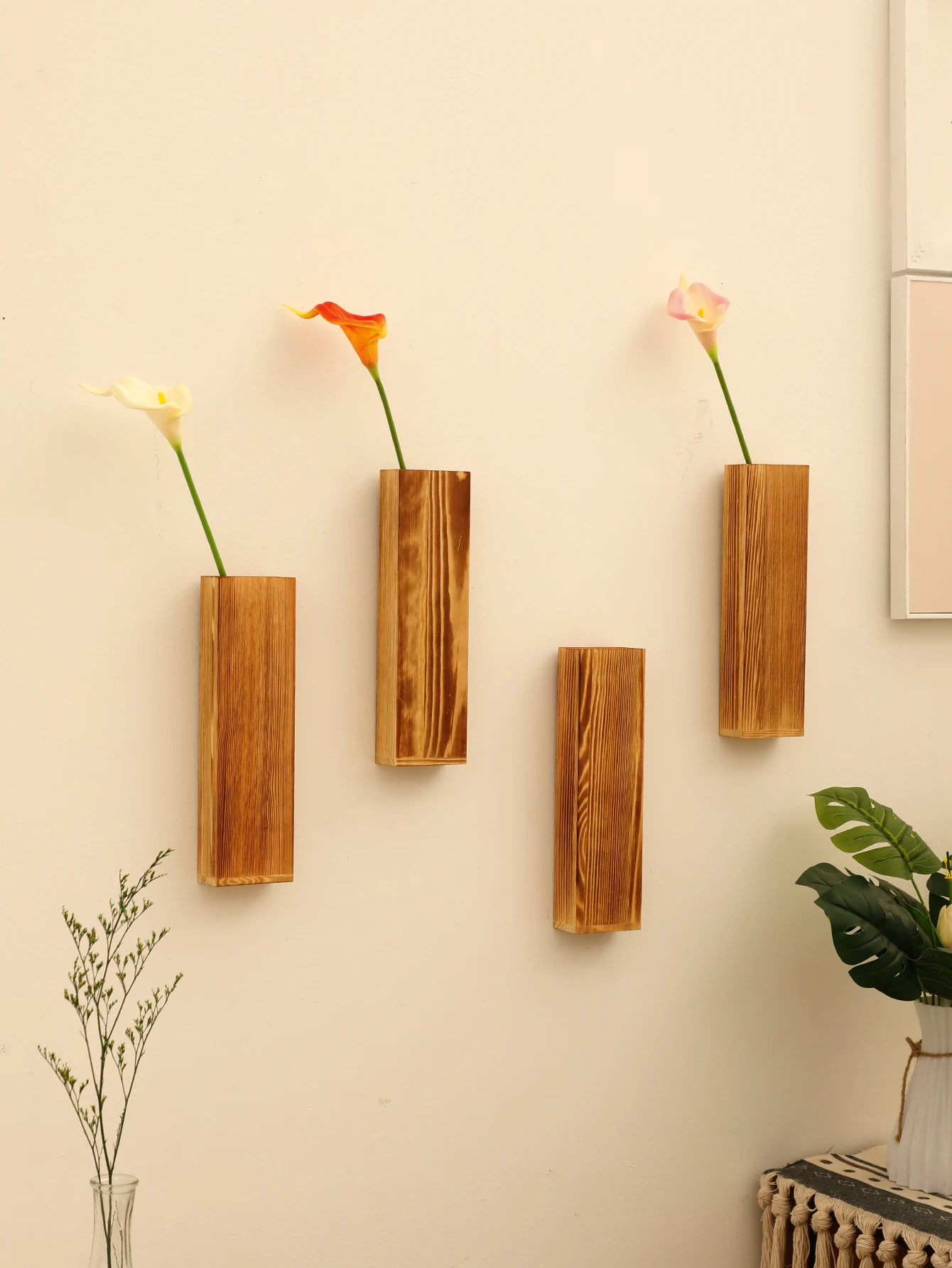 Wood Wall Vase Wooden Hanging Planter Holder for Dried Flowers and Artificial Greenery Plants Farmhouse Wall Hanging Decor Gift