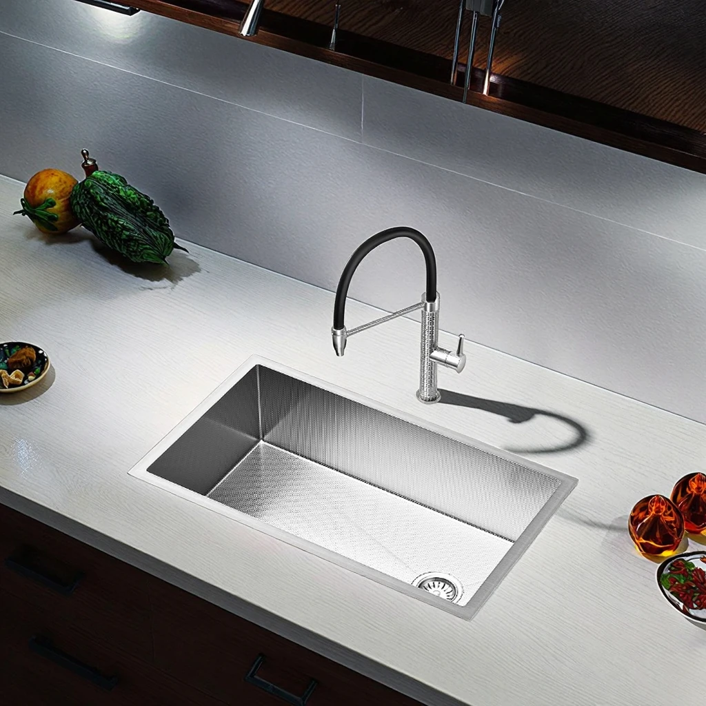 

Stainless Steel Single Bowl Kitchen Sink Rectangular Vegetable Washing Basin Counter Installation Kitchen