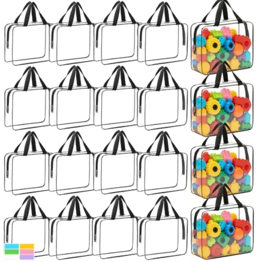 

20 Packs Extra Large Toy Storage Bags Bulk with Zipper, Reusable Clear PVC Toy Organizer Bag with Labels for Blocks, 11.8″×8.6″