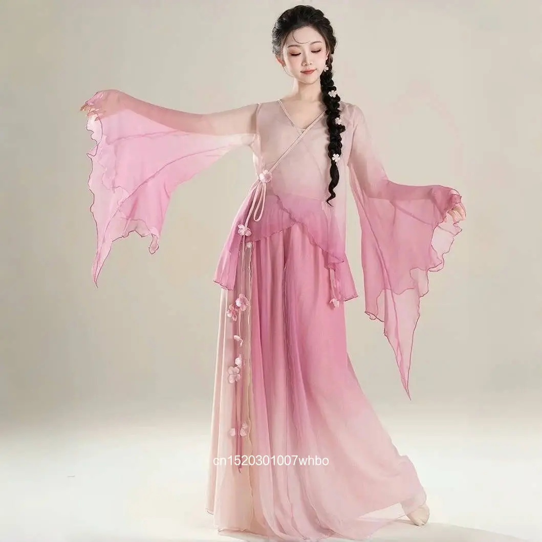 

Новое классическое танцевальное платье для практики, платье из градиентной пряжи, комплект платьев для китайского танца