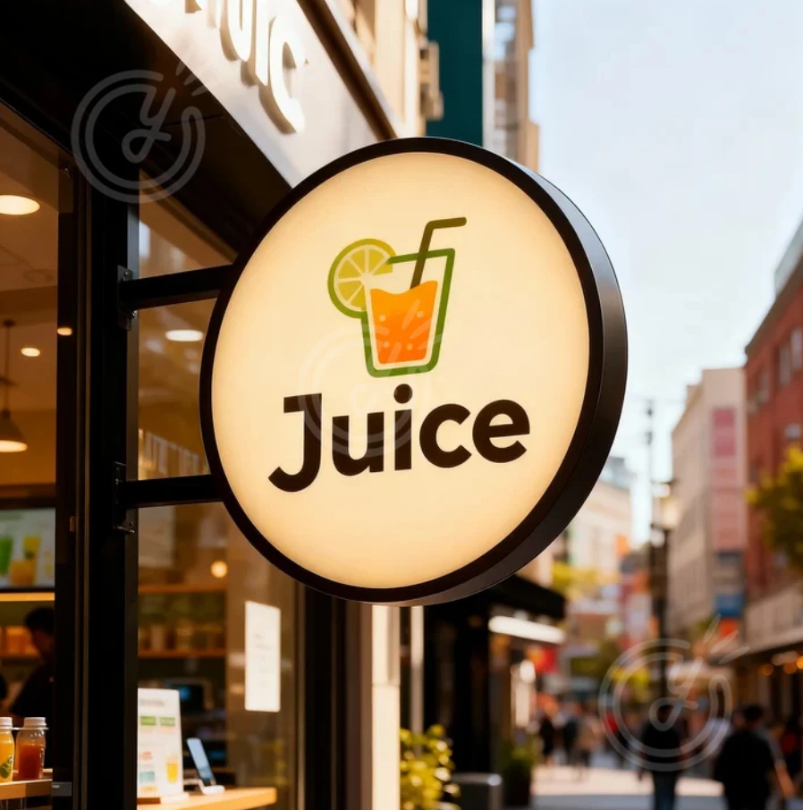 لافتة خارجية مستديرة مخصصة مزدوجة الجوانب وصندوق مضيء وشعار منقوش على شكل دائرة إعلان مقهى خفيف للأعمال