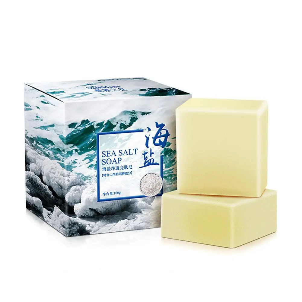 Sea Salt Soap with Ocean Minerals Skin Cleansing Acne & Mite Removal Natural Ingredient Bar Soap For All Skin Types, 100g