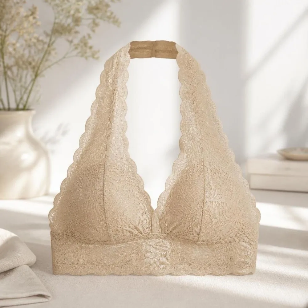 Vestenartiger Neckholder-BH mit Spitze, Push-Up-Effekt, transparentem Netzstoff, Schönheitsrücken, seitlicher Schnalle, unsichtbarer, drahtloser BH für den täglichen Gebrauch. – Detail 12