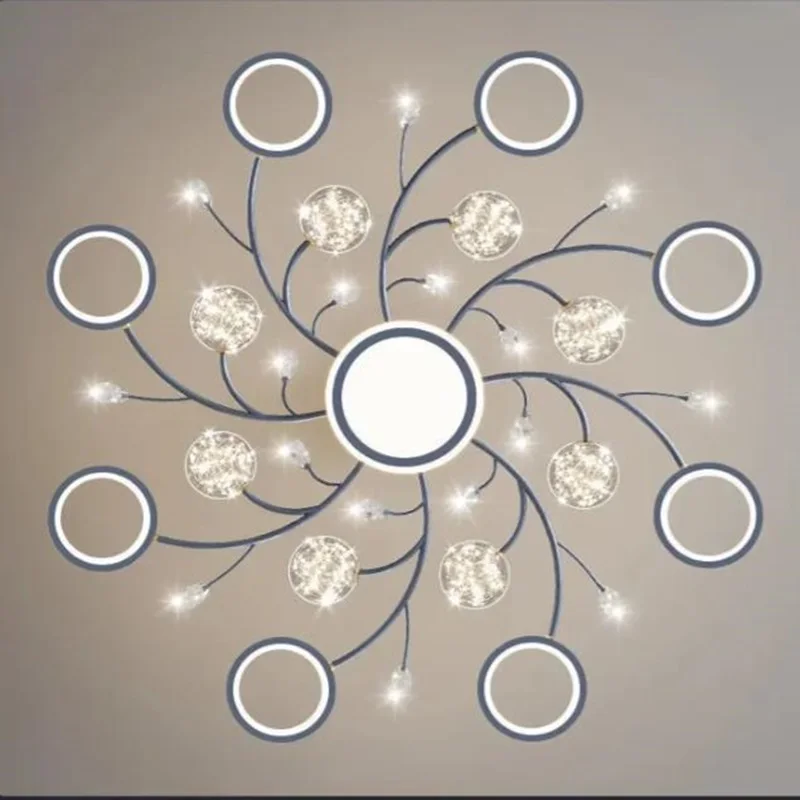 

Nordic Chandelier LED Lights Blue Gray Living Room Lamp Living Room Stmospheric Light Luxury Suction Top Chandelier Set