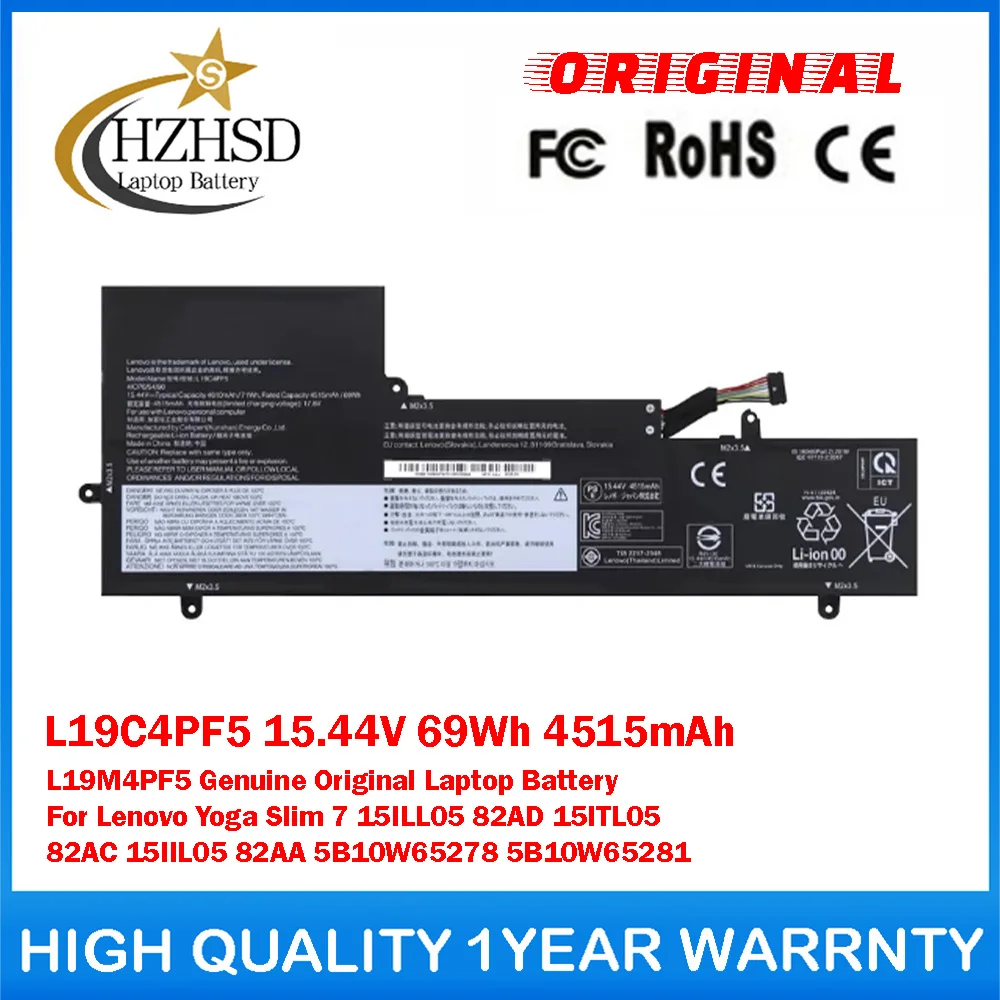 

L19C4PF5 15.44V 69Wh 4515mAh L19M4PF5 Genuine Original Laptop Battery For Lenovo Yoga Slim 7 15ILL05 82AD 15ITL05 82AC 15IIL05