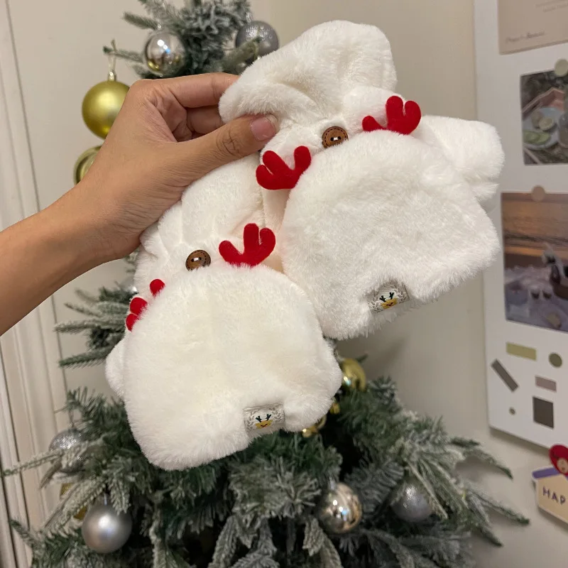 Elk Christmas Damen Winter Warm Flip Student Writing Plus samtverdickte Handschuhe