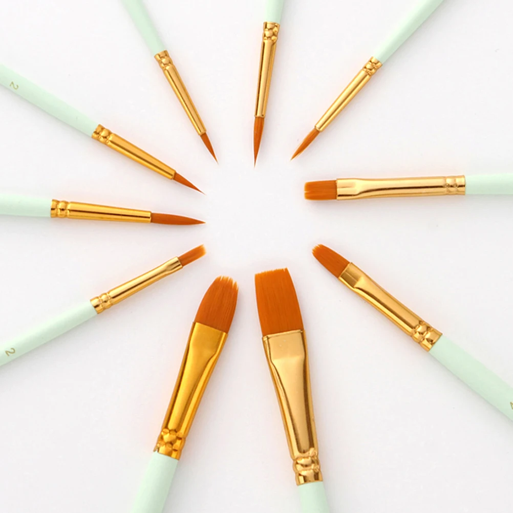 

10pcs Professional Artist Watercolor Nylon Paint Brush Set Premium Solid Wood Handle Durable Copper Tube Easy Clean For Oil