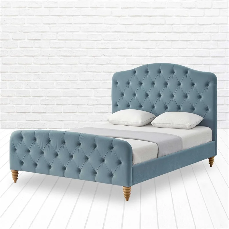 Factory Direct 2026 Simple American light luxury master bedroom fabric bed French retro wind velvet pull button princess bed Nor