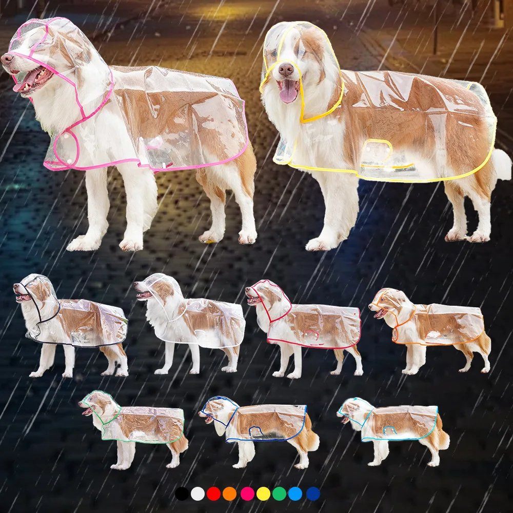 Transparent outdoor pet raincoat, waterproof windproof pet clothing large, small and medium-sized dogs, can be used repeatedly r