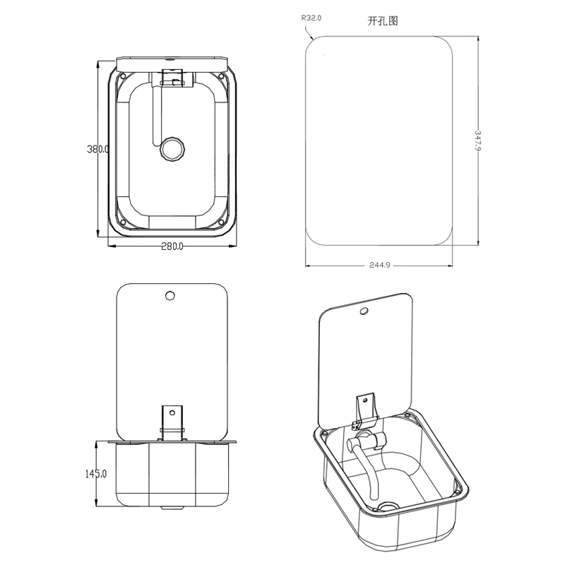 RV Small Black Sink Type B RV Covered Sink Folded Hidden Faucet Side Drive RV Kitchen