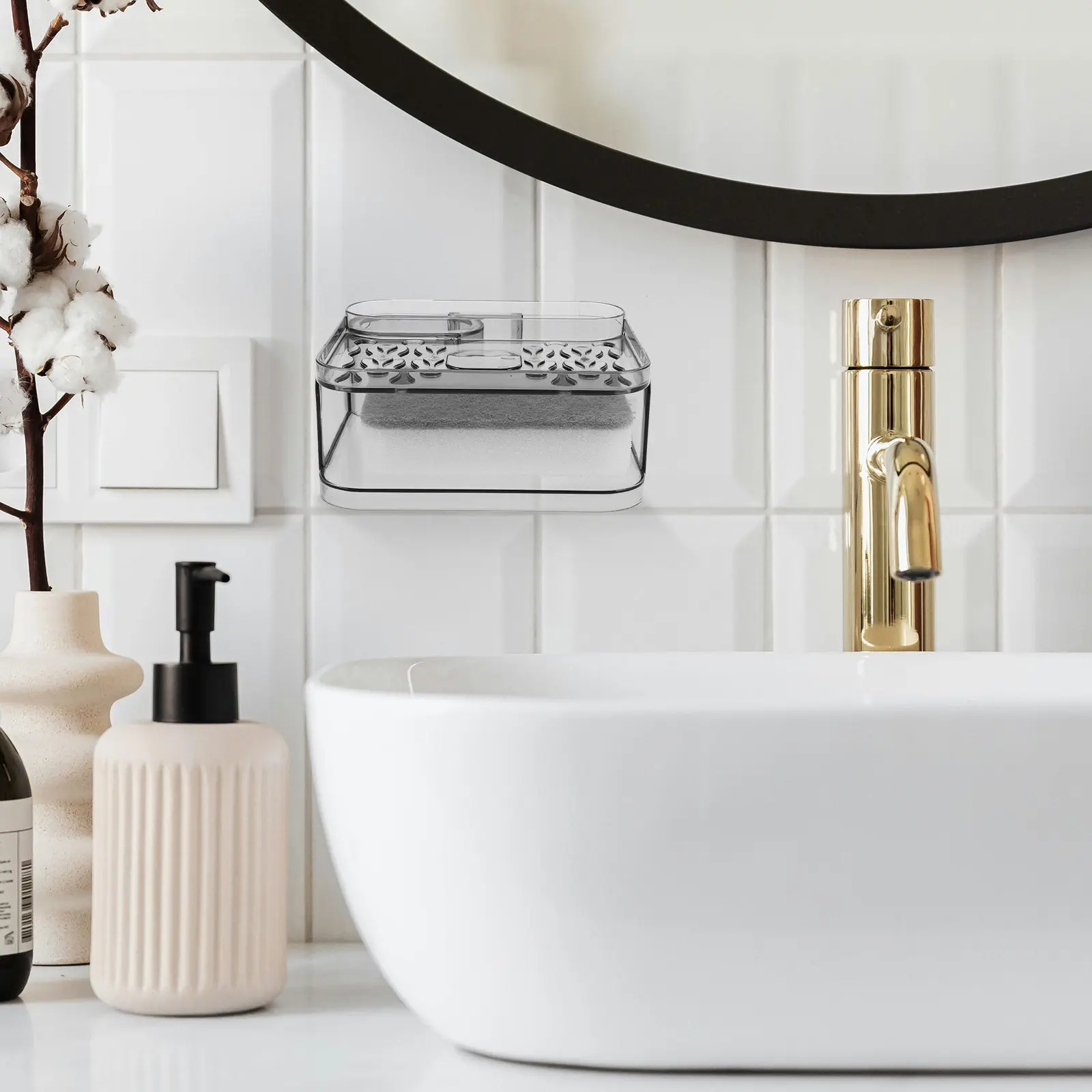 Wall Mounted Soap Holder Plastic Dual Layer Absorbent Sponge Bathroom Organizer Multi Compartment Kitchen Shower Storage