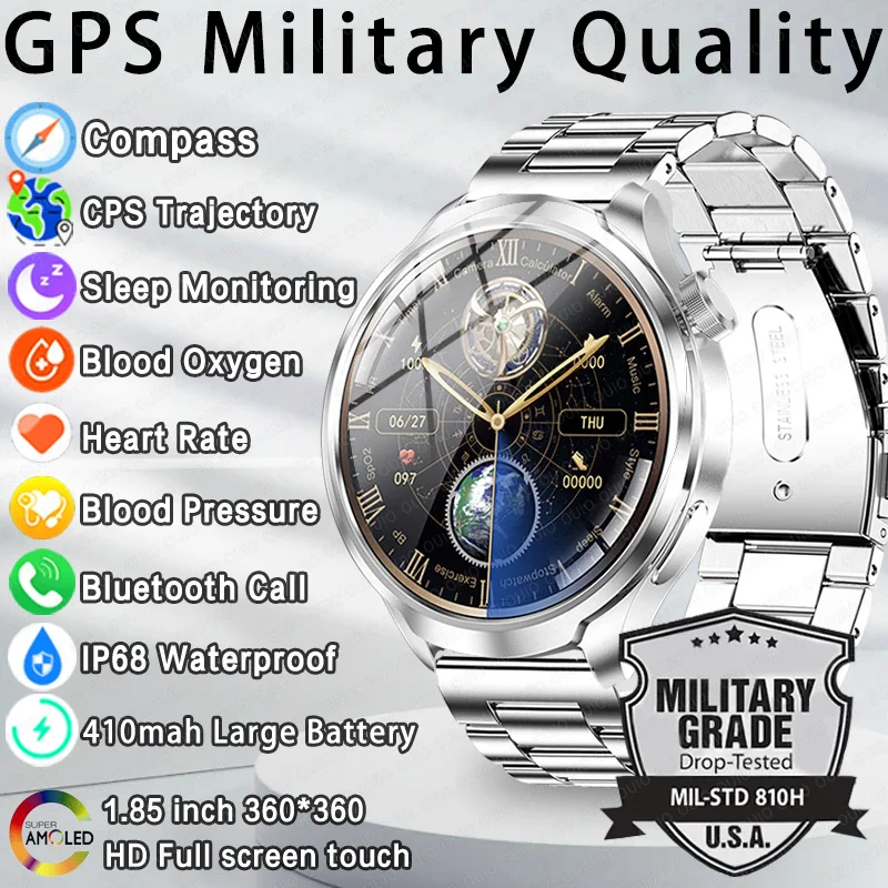 

2024 New GPS Men 1.85Inch AMOLED 360*360 HD Screen Smartwatch Compass Heart Rate Sport Waterproof NFC Bluetooth Call SmartWatch