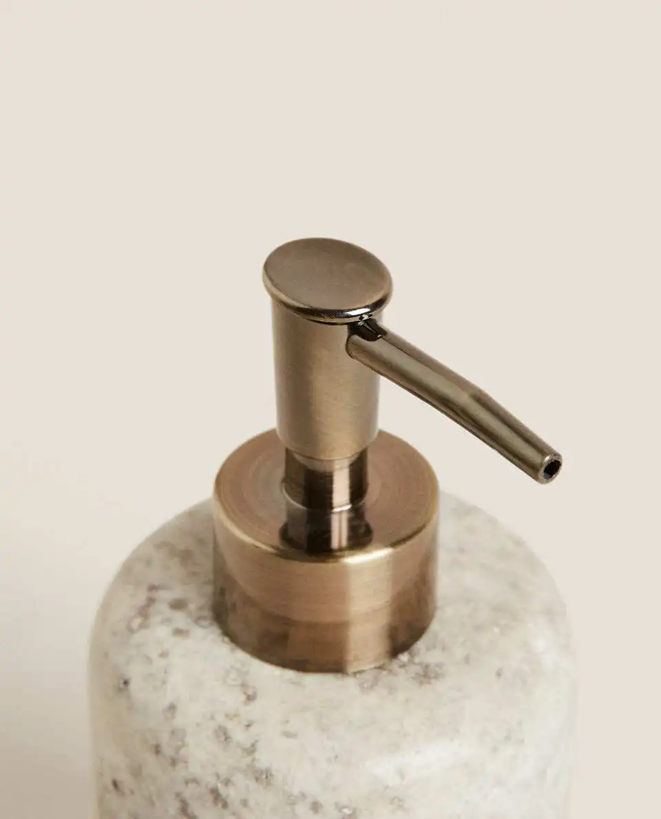 stonekocc Travertine Marble Stone Refillable Bathroom Liquid Dispenser Lotions Soap Container With Stainless Steel Pump Heads