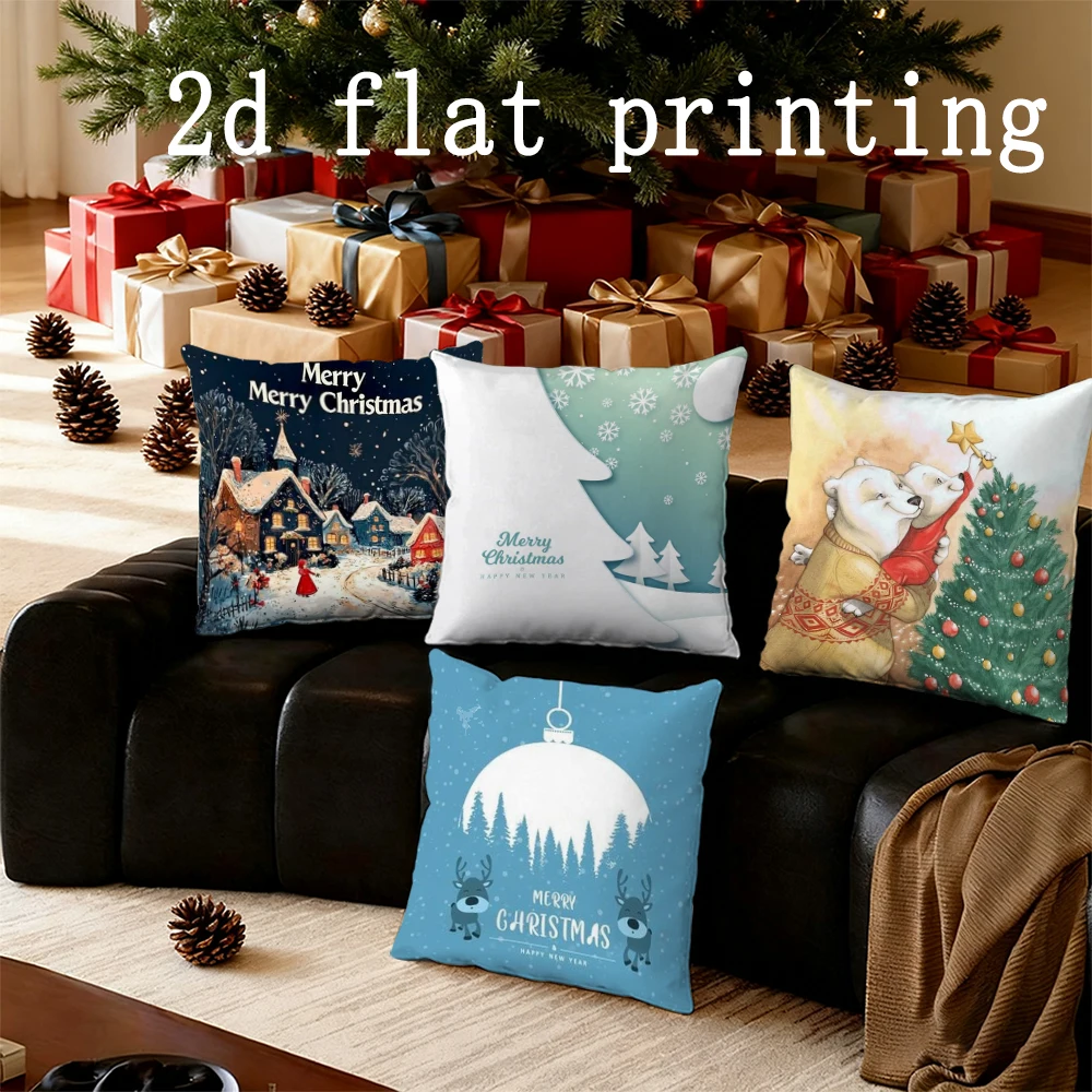 

Домашний декор, рождественская тематика, подушки с принтом белого медведя и дома, чехол для подушки с узором, подходит для дивана, спальни, автомобиля, наволочки